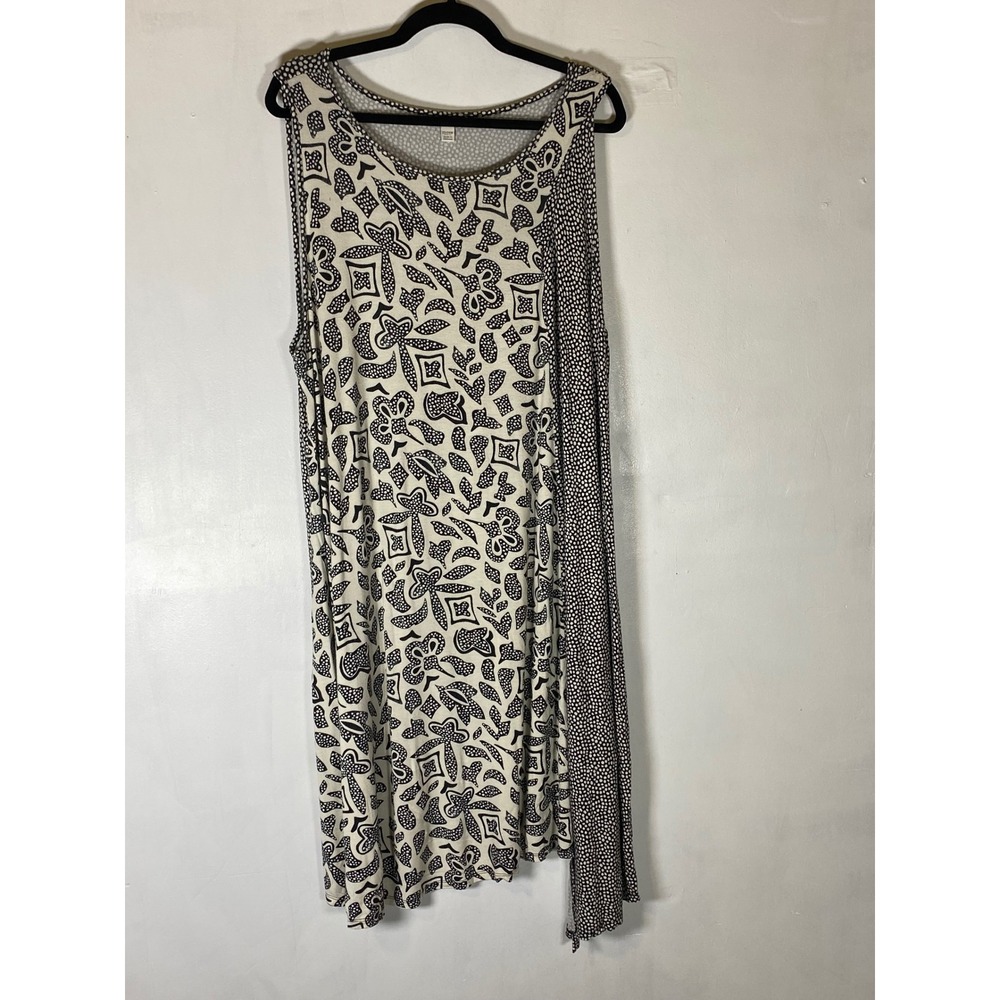 Casual Oversized Asymmetrical Swing Dress Black White Mixed Print Keyhole 22/24W